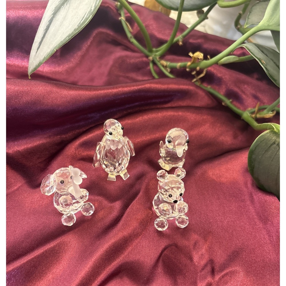 Lot Of 4 Vintage Crystal Animal Figurines Penguin Duck Elephant Bear Miniatures